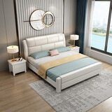 邻里江南 床实木床现代轻奢软包橡木床双人床高箱储物主卧室婚床公寓家用 加厚实木床 1.5*2.0米 框架结构