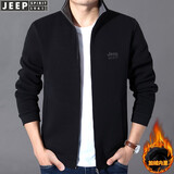 吉普（JEEP）夹克男外套纯棉秋冬季新款男装宽松大码开衫卫衣休闲立领男士上衣 黑色加绒 XL(建议150-165斤)