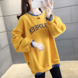尚涛卫衣女2023秋冬季加绒加厚女装新款中长款韩版上衣百搭打底衫潮 黄色 M 建议100以内