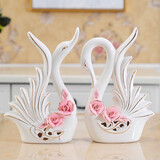 帕美居 天鹅摆件装饰品陶瓷家居客厅结婚礼物创意酒柜电视柜工艺品 欧式天鹅一对