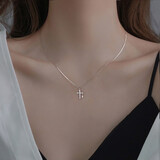 心草S999足银十字架项链女欧美短款锁骨链冷淡风嘻哈吊坠520情人节 白金色