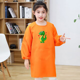 畅印 儿童画画罩衣防泼水长袖中大童时尚洋气可爱反穿罩衣幼儿园绘画小孩围裙定制logo 橘色小恐龙 XL大码适合身高1.2-1.5 米