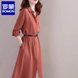 罗蒙（ROMON）品牌长袖连衣裙2025简约女装Polo领时尚百搭收腰气质宽松衬衫裙 高端品牌砖红色 (6601#-图片色)+高档品牌 M (95斤-110斤)+高档品牌