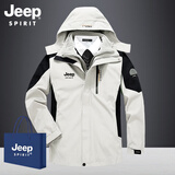 JEEP SPIRIT冲锋衣羽绒服三合一秋冬季男女户外情侣滑雪登山服外套两件套团购 男款白色-抓绒内胆 XL
