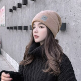 华臣羊帽子男女秋冬季毛线帽月子帽甜美可爱韩版帽子时尚百搭保暖针织帽 卡其色 均码有弹性