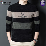 啄木鸟毛衣男加绒加厚秋冬季雪尼尔圆领保暖打底针织衫男士休闲男装上衣 8607绿色 XL (175) 135-150斤