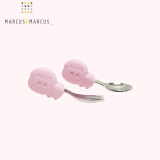 MARCUS&MARCUS儿童餐具宝宝婴儿不锈钢短柄学习训练勺叉辅食勺子套装 粉色