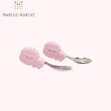 MARCUS&MARCUS宝宝自主进食勺婴儿不锈钢短柄学吃饭训练辅食叉勺儿童餐具舔舔勺 粉色