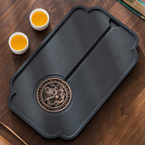 茶盘托盘乌金石密胺干泡盘托盘小号办公蓄水排水两用简约功夫茶具盘 花边(乌金/石英茶盘)-合金/龙腾盛世