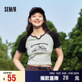 森马（Semir）短袖T恤女短款设计感印花2024夏季插肩袖紧身套头衫109324100036