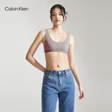 Calvin Klein内衣女士美拉德简约提花舒适ck薄垫无钢圈轻运动U型美背背心文胸 PET-灰咖色 L