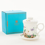 金岚玉唐山骨瓷指环金把手茶漏杯烫金杯茶杯带盖带茶隔包金工艺马克杯 虞美人草-茶漏杯1个