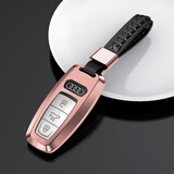 迪加伦 ​奥迪钥匙包 22款新奥迪A6L A3 a7 q7 q5 e-tron Q8 汽车钥匙套壳扣女士 全新玫瑰金+时尚编织钥匙链