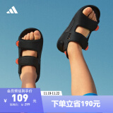 adidas SWIM SANDAL魔术贴凉鞋男女小童儿童阿迪达斯官方轻运动 黑/橙红 28码