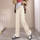 杳纭（YAOYUN）加绒加厚灯芯绒裤女秋冬新款高腰宽松运动裤显瘦休闲裤子 米白【春秋不加绒 】 M 建议95-115斤