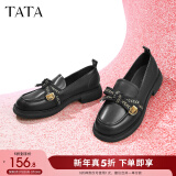 他她（TATA）通勤百搭乐福鞋春季新款方跟小皮鞋女单鞋WCPA1AA3 黑色 34