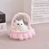 亦趣仿真猫咪玩偶会叫提篮小猫咪毛绒玩具篮子猫女孩生日六一儿童礼物 提篮粉色蕾丝白猫带叫声