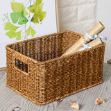 ken's仿藤编织收纳筐 客厅书报零食杂物浴室脏衣收纳篮橱柜整理筐 深啡色35*26*18.5cm