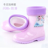 迪士尼儿童雨鞋女童雨靴小学生胶鞋宝宝水鞋女孩公主爱莎中小童雨具套装 紫雨鞋+可拆棉套 /棉套款拍大一码 29 内长19cm