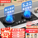 山彩好太太燃气灶双灶5.2KW一级能效天然气家用聚能猛火节能液化气煤气灶大火力台嵌两用煤气炉灶具 莲花鸳鸯灶+防风聚能+钢化玻璃 管道天然气12T