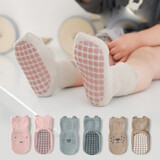 塔曼猫【3双装】宝宝地板袜春秋冬婴儿棉袜儿童秋季夏天薄款男女学步防滑船袜 蓝色+咖色+粉色(3双装) M 1-3岁(建议脚长12-14cm)