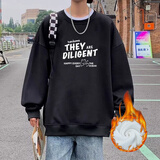 爵少重磅纯棉春秋圆领卫衣男无帽冬季潮牌美式休闲宽松百搭学生外套 【加绒】黑色 XL