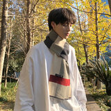 目丸围巾男冬季男士仿羊绒针织潮日系男生生日礼物送男友围脖冬天加绒 红米色-长方形