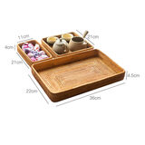 杺园越南藤编长方形托盘手工水果篮小吃盘日式编织篮子竹编茶盘收纳筐 三件套