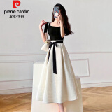 皮尔卡丹（pierre cardin）连衣裙女夏季2024新款女装简约气质百搭高腰显瘦短袖套装裙子女 米白色套装裙 M   建议100-110斤