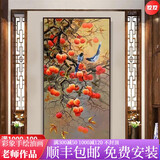 彩象【轻奢高端】手绘油画新中式事事如意柿子画进门玄关挂画走廊竖版客厅装饰画玄关装饰油画尺寸可定制 事事如意A1 60*120