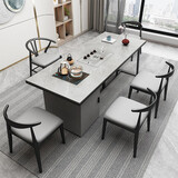 穗驰家具阳台茶桌椅组合现代简约岩板客厅茶具套装一体泡茶台茶桌办公茶台 灰色岩板款（带USB充电） 1.8米茶桌+Y椅*1+牛角椅*4