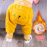 栀洁宝宝裤子秋冬外穿1岁婴儿加绒屁屁裤冬装男小童加厚PP裤保暖棉裤 黄PP熊 双层加绒 【需要拍大一码】适合15-5度 100 cm