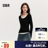 森马（Semir）毛衣女拼色假两件毛衫修身2024秋拼接圆领套头衫显瘦109524107002