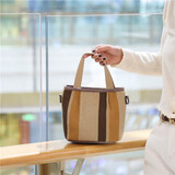 K兔帆布包单肩包女简约日系小众斜挎手提包条纹通勤轻旅休闲便当包袋 棕色【编织条纹】