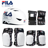 FILA斐乐轮滑护具套装护膝滑板头盔儿童滑冰自行车平衡车女防摔男成人 FILA经典白+白色护具套装 XS码(建议30-60斤)