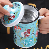 欧丽家珐琅搪瓷带滤网茶杯复古老式搪瓷杯水杯马克杯带盖搪瓷缸子珐琅 9cm-700ml【带304滤网-绿色花】