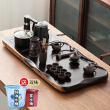 树彬茶盘茶台全自动高端一体式整块实木整套功夫茶具杯套装家用办公室 黑檀木茶盘+紫砂套餐 配双桶