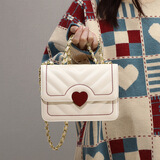 摩登密码生日礼物送女友老婆包包女包单肩包女牛皮斜挎包链条手提小方包 4150米白【礼盒+玫瑰花】