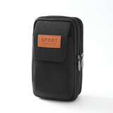 艾美顿手机包腰包户外穿皮带多功能零钱包手机套横竖款运动工地腰挂包 黑色-竖款【手机包】7英寸内可用