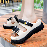 秋致夏厚底拖鞋女士夏季高跟网红时尚百搭增高凉拖鞋两穿防滑户外穿凉鞋 黑色 35-36