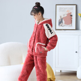 噜噜牛女童睡衣儿童珊瑚绒睡衣宝宝小孩子秋冬中小童保暖家居服套装 61223-红色 140 (14码建议身高135-140)