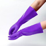 冬季保暖洗碗手套工作橡胶家务加绒防水加厚一体绒洗衣服水产加棉 紫色40cm  5双