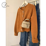 Jret韩系短款软糯针织衫女2025秋冬设计感洋气百搭毛衣外套女上衣厚 南瓜橘色 M 建议95-110斤