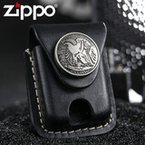 ZiPPO Zippo打火机原装正品棕色皮套新款徽章黑色真牛皮美国正版配件鹰十字架 黑色美元