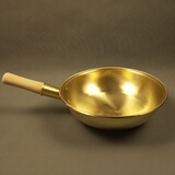 千家釜防烫黄铜锅炒锅紫铜炒锅家用铜炒菜锅熬阿胶铜炒锅手工木把燃气款 直径32cm黄铜款 32cm 无盖