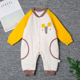赞翠春秋冬夹棉加厚男女宝宝棉衣新生儿爬服宝宝外出服婴儿保暖外套 条纹小象黄色 66cm 建议0-6个月