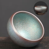 蓼风轩2023茶杯建盏茶盏主人杯品茗杯七彩天目盏茶碗个人杯单杯陶瓷 无足钵-蓝 100ml