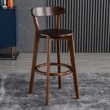 丘林瑟北欧实木吧台椅子家用现代简约高脚椅靠背吧台凳高脚凳前台酒吧椅 71坐高棕色架全木款