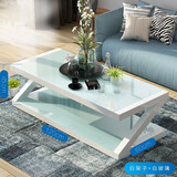 硕驰 茶几钢化玻璃简约时尚现代创意小户型茶几客厅组合方型Z形桌子 1.2米白架+白玻璃