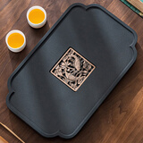 茶盘托盘乌金石密胺干泡盘托盘小号办公蓄水排水两用简约功夫茶具盘 花边(乌金/石英茶盘)-合金/年年有鱼